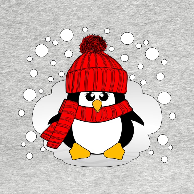 Christmas Penguin with Red Hat and Scarf by Krimbles